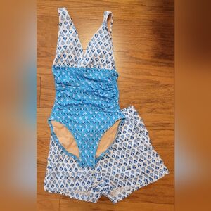 J.Crew Blue Floral Women's Swimsuit And Linen Short Set XS NWT!